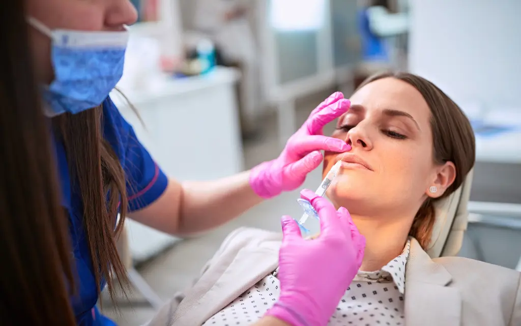 Pacjentka u kosmetyczki poddaje się zabiegowi skin boosters