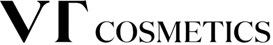 Logo VT Cosmetics: duże stylizowane litery "VT" obok napisu "COSMETICS" na białym tle.