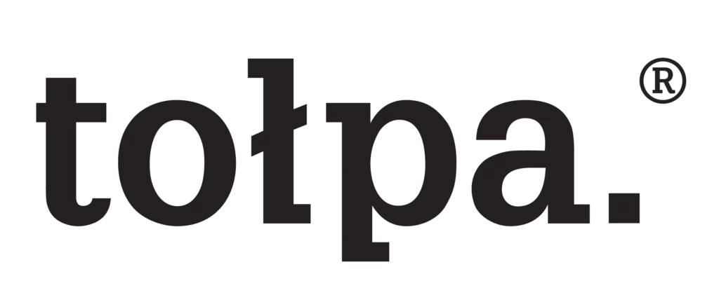 Logo "tolpa." napisane czarną czcionką na jasnym tle, wyśrodkowane i utrzymane w minimalistycznym stylu.