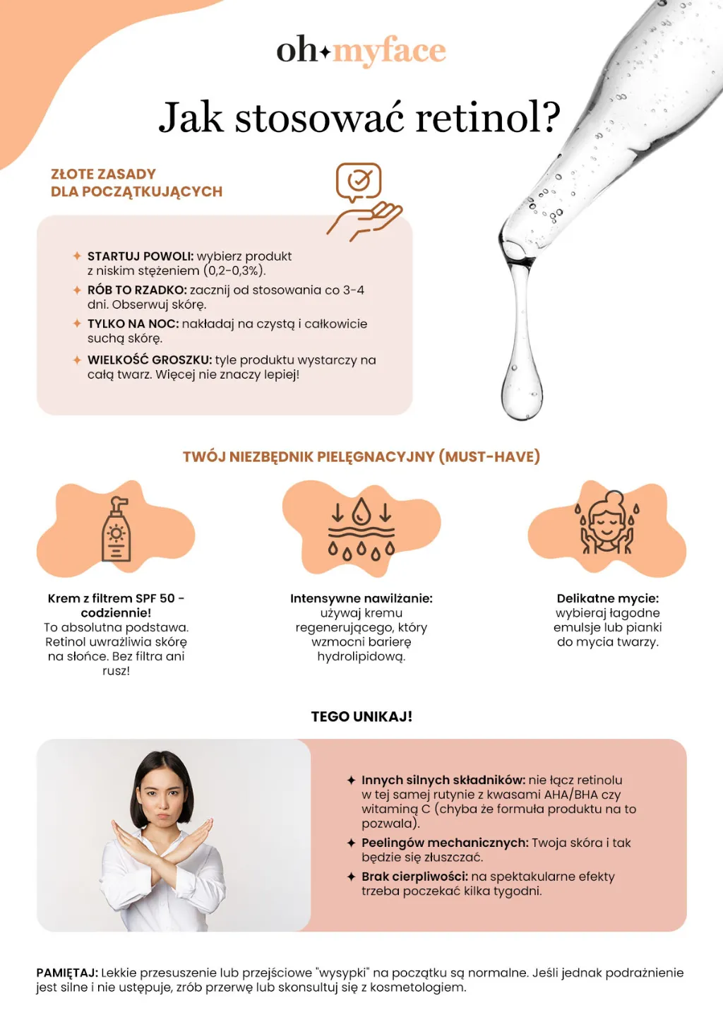 Infografika Oh My Face jak stosować retinol