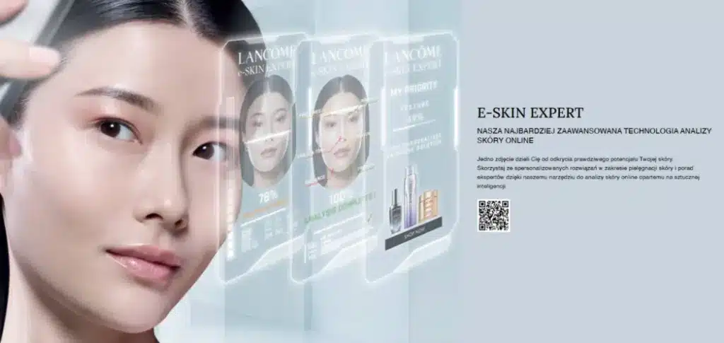Strona z aplikacją do analizy stanu skóry E-SKIN EXPERT Lancôme