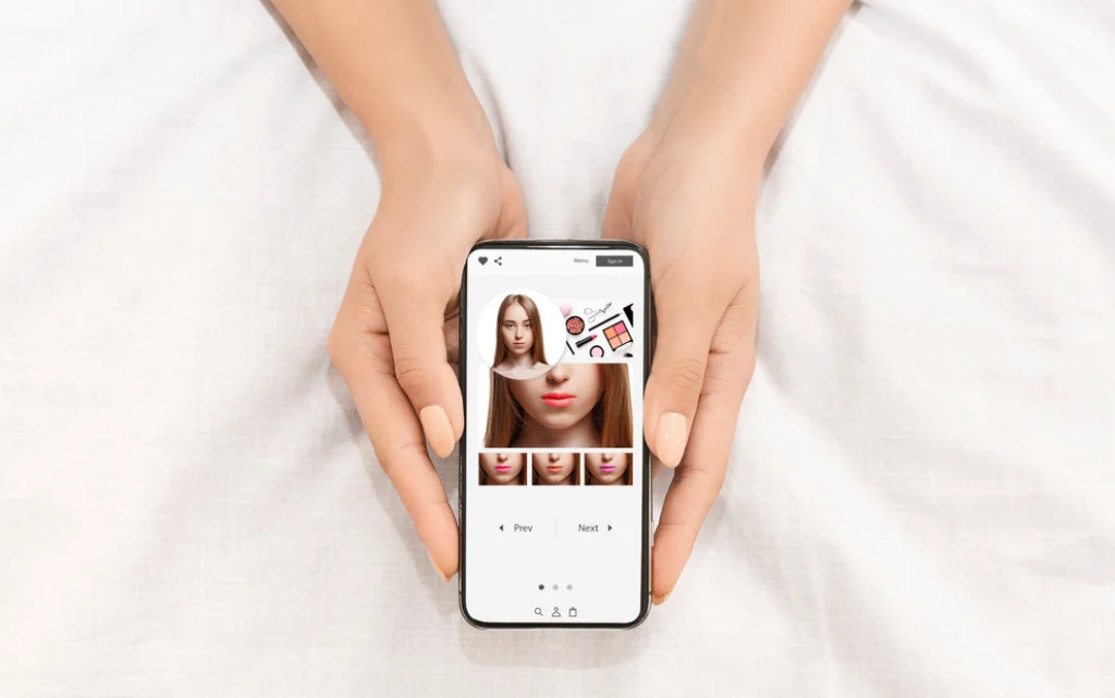 Smartfon z aplikacją wirtualnego makijażu A