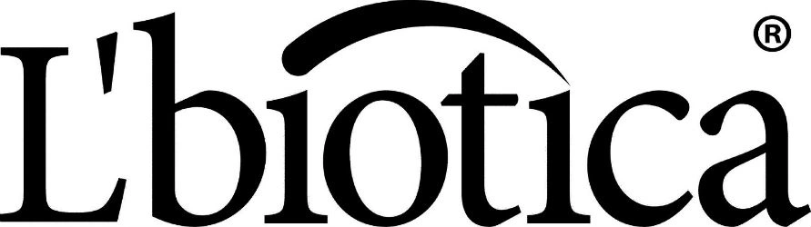 Logo "L'biotica" przedstawia czarny napis z łukiem nad literami i symbolem ® na białym tle.