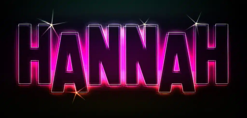 Napis Hannah z rózowymi akcentami na czarnym tle
