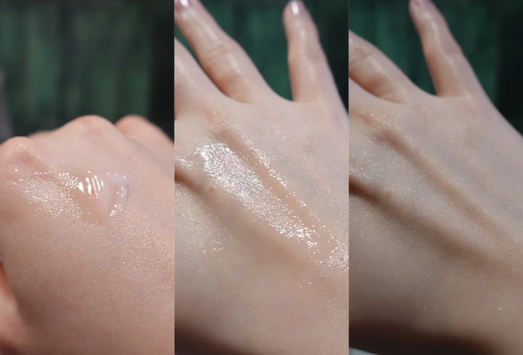 Krem do twarzy Clinique Moisture Surge 100H Auto-Replenishing Hydrator - aplikacja na dłoni i wchłanialność